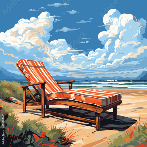 Landscape of wooden chaise lounge background illustration