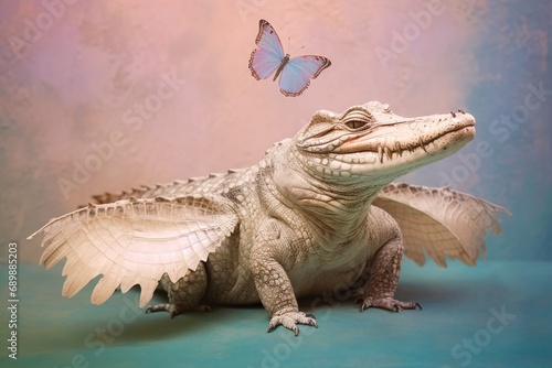 Studio portrait of butterfly crocodile with butterfly wings © RealPeopleStudio
