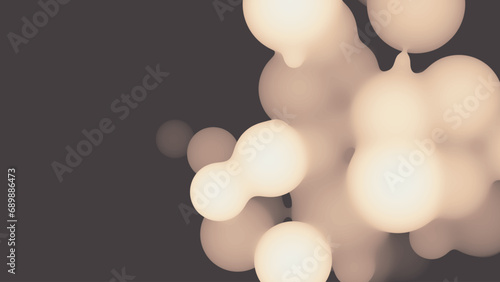 Abstract 3d fluid metaball shape with beige balls. Synthwave liquid pastel organic droplets with gradient color.