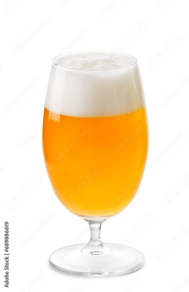 Glass of light beer with foam isolated on white background Glass of light beer with foam isolated on white background