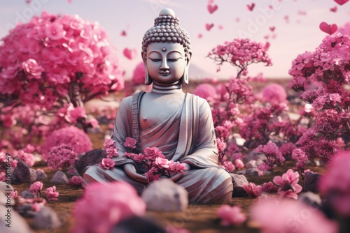 Buddhism, religion and philosophy, Siddhartha Gautama, Buddha. Four Noble Truths and Eightfold Path, achieve spiritual enlightenment, liberation from suffering compassion inner peace spiritual growth. photo