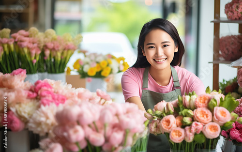 Picture of beautiful asian woman florist while working. © Malchevska Studio
