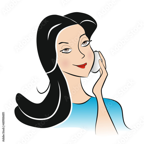 Mulher se maquiando  desenho vetor