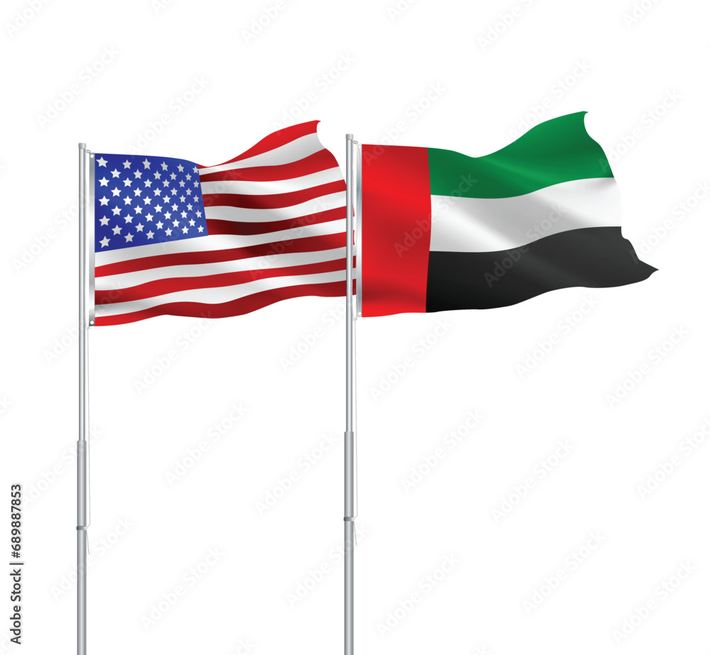 American and UAE flags together.USA,UAE flags on pole American and UAE flags together.USA,UAE flags on pole