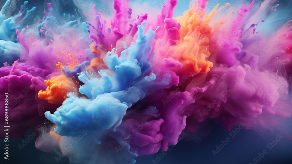 Holi, festival of colors is a popular Hindu spring festival vibrant celebration of joy cultural richness lively music, and spirited dance emotion happy playful India banner copy space greeting card. - obrazy, fototapety, plakaty 