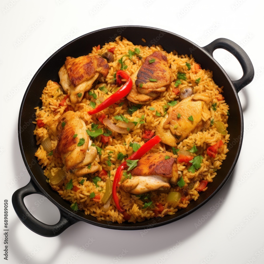 Spanish paella on the white background Spanish paella on the white background