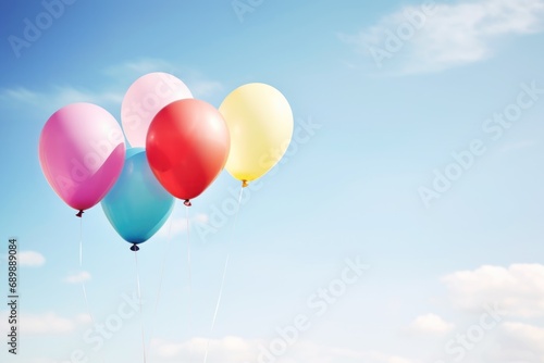 Five balloons of different colors in the sky