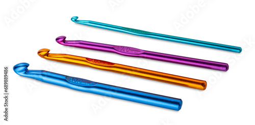 knitting weaving crochet hooks  multicolor of various sizes isolated