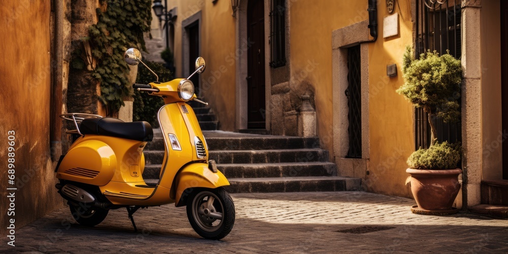 Scooter parked in the street of a small Italian town