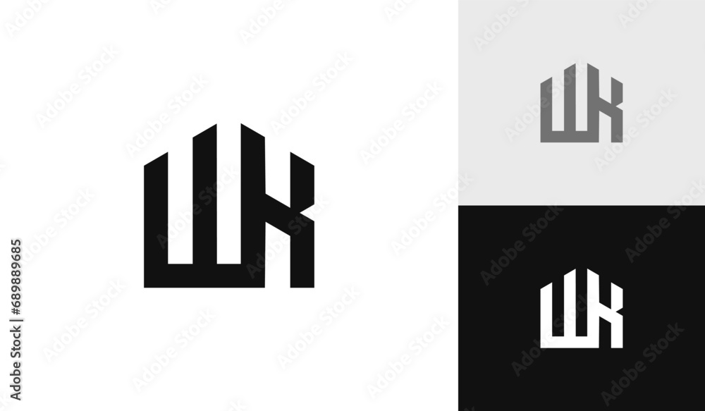 Letter WK initial with house shape logo design