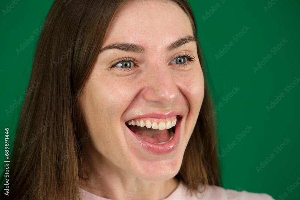 Center-front portrait of a joyous woman, who's laughing and smiling. She's wearing a formal white shirt, long hair, good teeth, emanating positivity and good news vibes. High quality photo Center-front portrait of a joyous woman, who's laughing and smiling. She's wearing a formal white shirt, long hair, good teeth, emanating positivity and good news vibes. High quality photo
