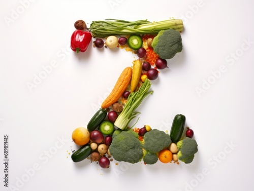 he Letter Z Crafted from an Array of Fresh Vegetables, Showcasing Vibrant Nutrition and Wholesome Dietary Diversity