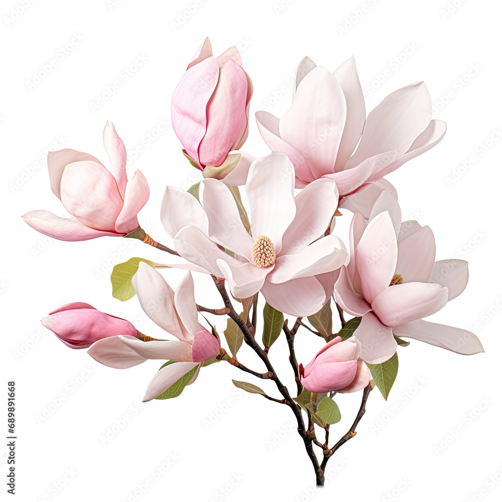 Isolated magnolia bouquet on transparent.