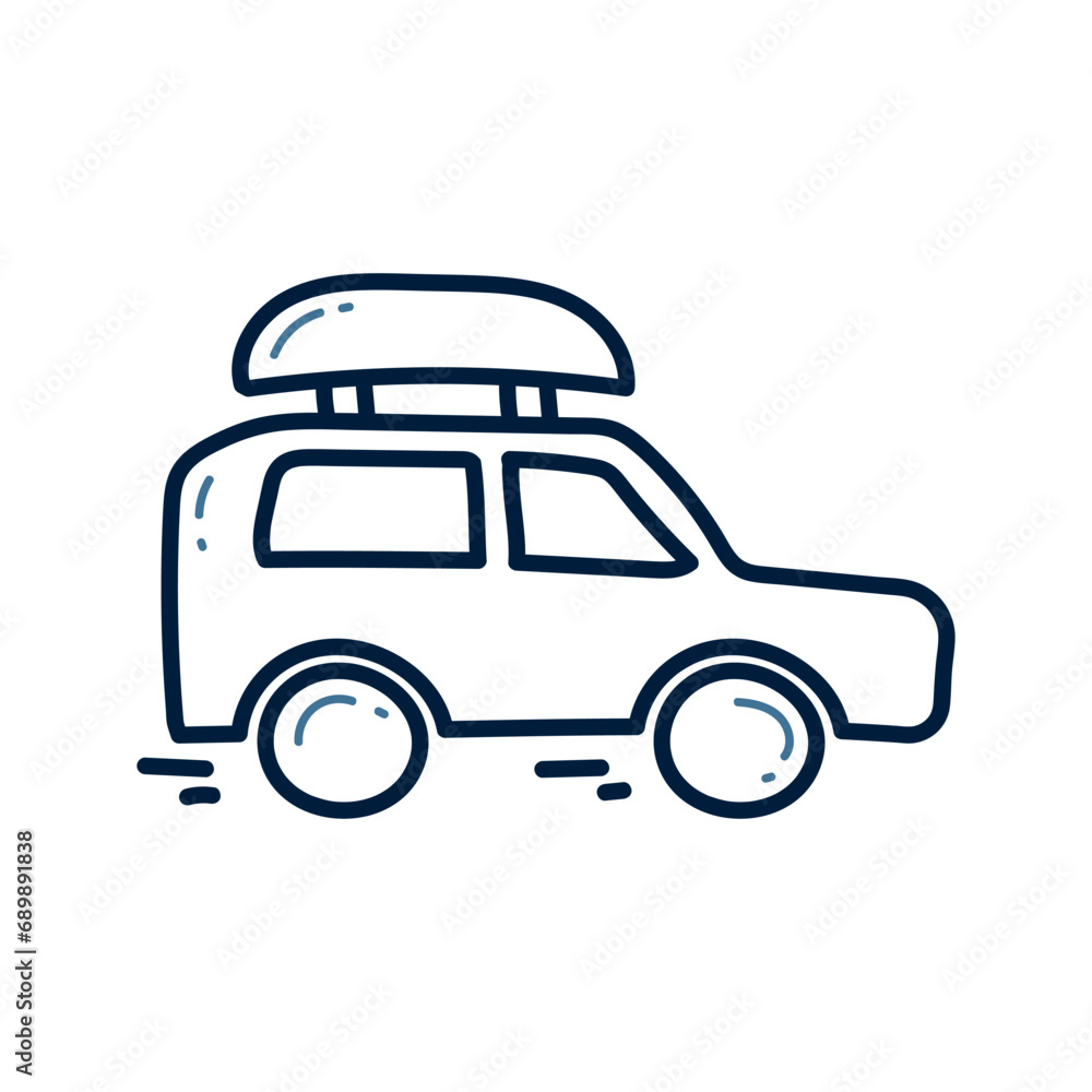 Hand drawn camping car doodle line illustration. Camping car doodle icon vector.