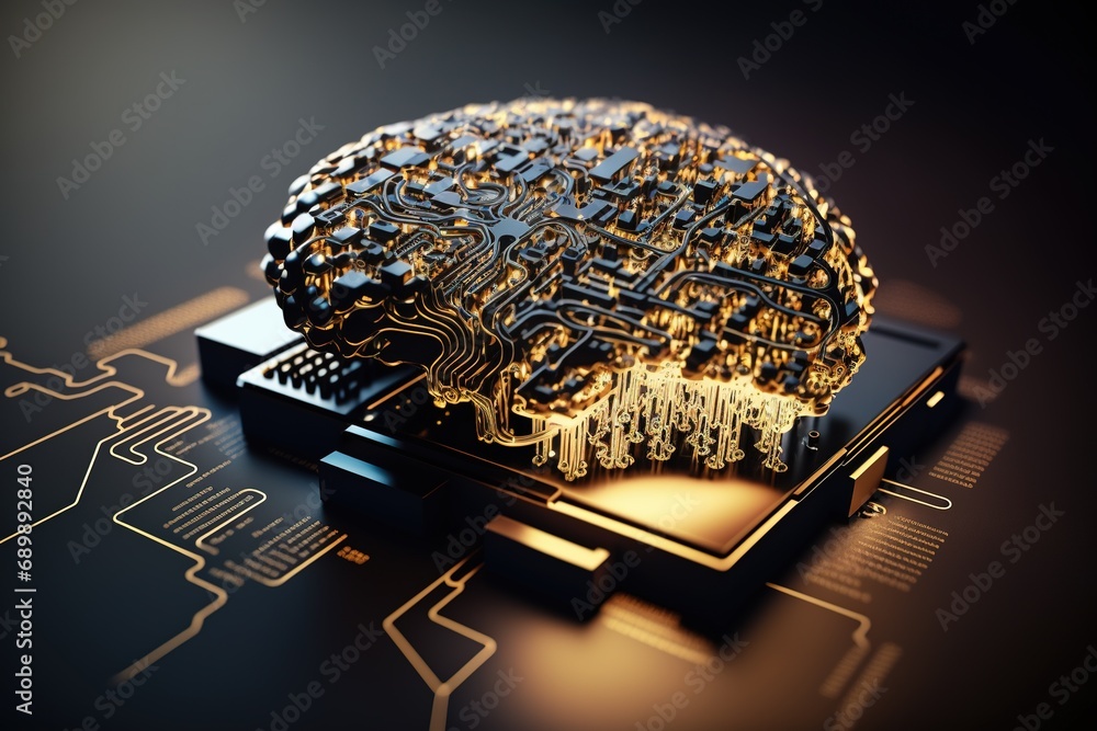 Technology and engineering concept. Artificial Intelligence, AI, machine learning, Big data, cyber mind domination, Chat bot, chat gpt, robo advisor , robotic. brain future . - obrazy, fototapety, plakaty 