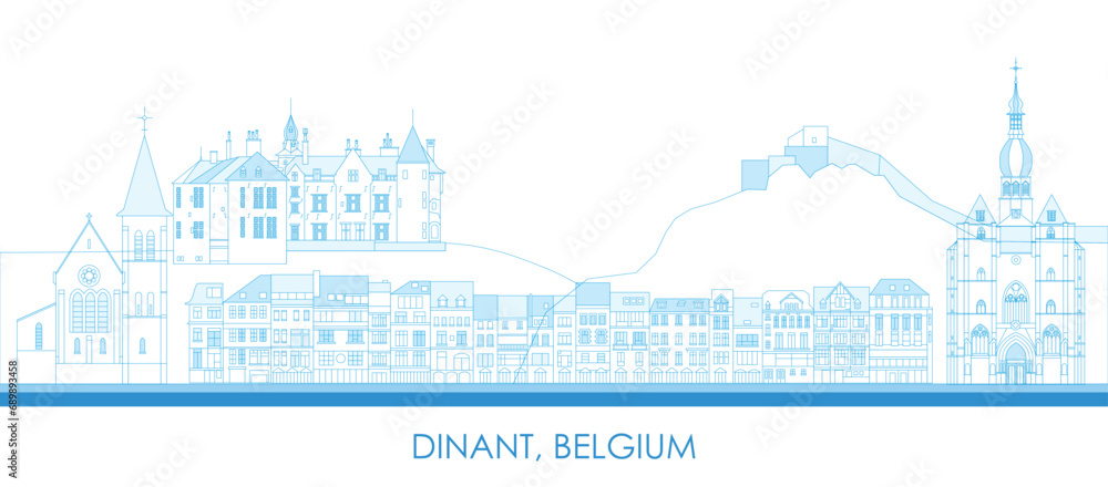 Outline Skyline panorama of town of Dinant, Belgium - vector illustration