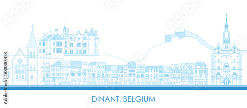 Outline Skyline panorama of town of Dinant, Belgium - vector illustration