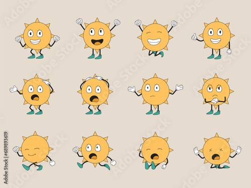 vintage sun character  mascot vector illustration