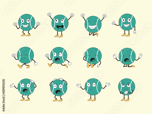 vintage tennis ball character, mascot vector illustration