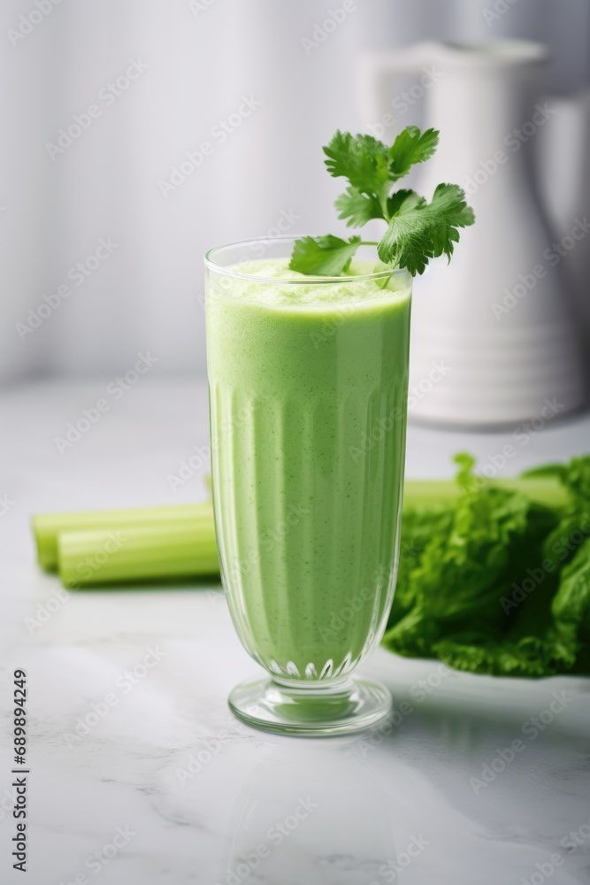 Healthy green smoothie made out of fresh celery Healthy green smoothie made out of fresh celery