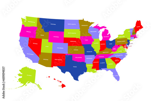 United states colored map with names