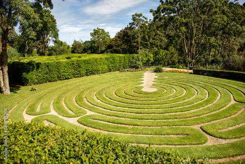 Garden with labyrinth in park in Campos do Jord  o