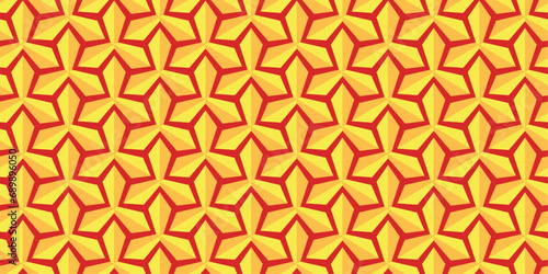 3D triangle seamless pattern in gold and red colors for wallpaper, background and ornament