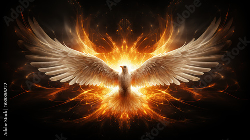 Magic shining golden phoenix bird