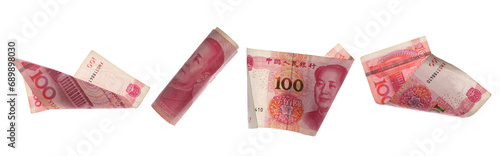 Set hundred yuan bill fly, Chinese renminbi money, rmb isolated on white, clipping path
