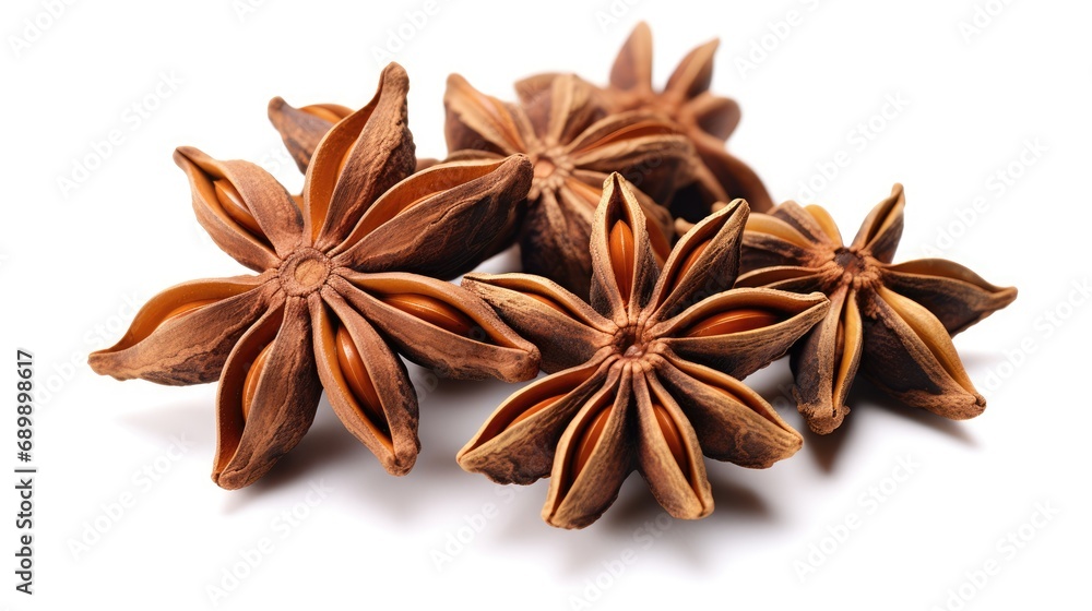 Fresh Star Anise Spice on Pristine White Background - Ideal for Culinary and Herbal Themes Fresh Star Anise Spice on Pristine White Background - Ideal for Culinary and Herbal Themes