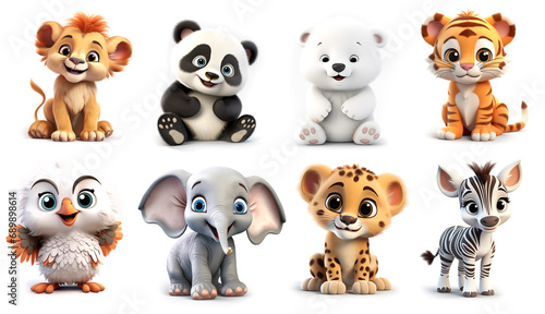 Adorable 3D Baby Zoo  Eight Cute Baby Animal Characters - Lion  Panda  Polar Bear  Tiger  Bird  Elephant  Leopard  and Zebra