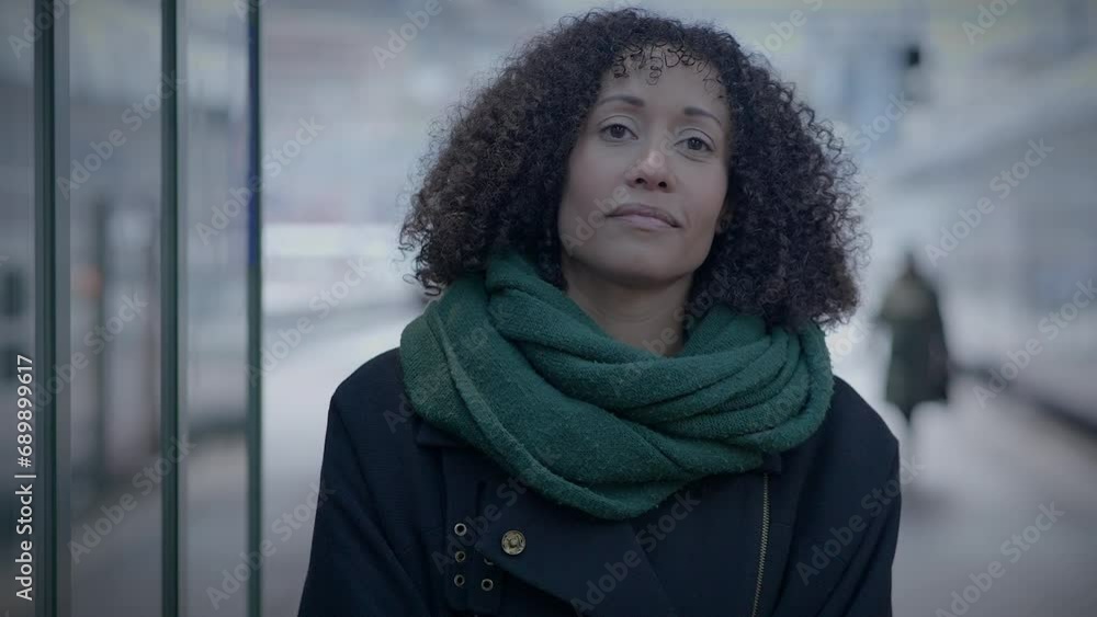 Thoughtful Woman with Braun Curly Hair Commuting in the City at Night Thoughtful Woman with Braun Curly Hair Commuting in the City at Night