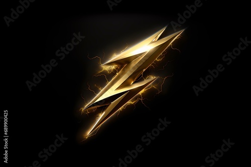 Golden Lightning Bolt on a Black Background with electrical field 