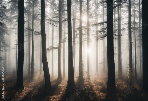 Silhouettes of trees in the forest on white background