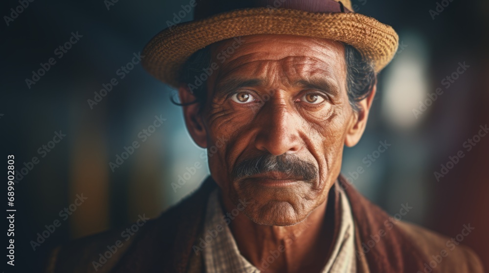 Photorealistic Old Indian Man with Brown Curly Hair Vintage Illustration. Portrait of a person wearing hat, retro 20s movie style. Retro fashion. Ai Generated Horizontal Illustration. Photorealistic Old Indian Man with Brown Curly Hair Vintage Illustration. Portrait of a person wearing hat, retro 20s movie style. Retro fashion. Ai Generated Horizontal Illustration.