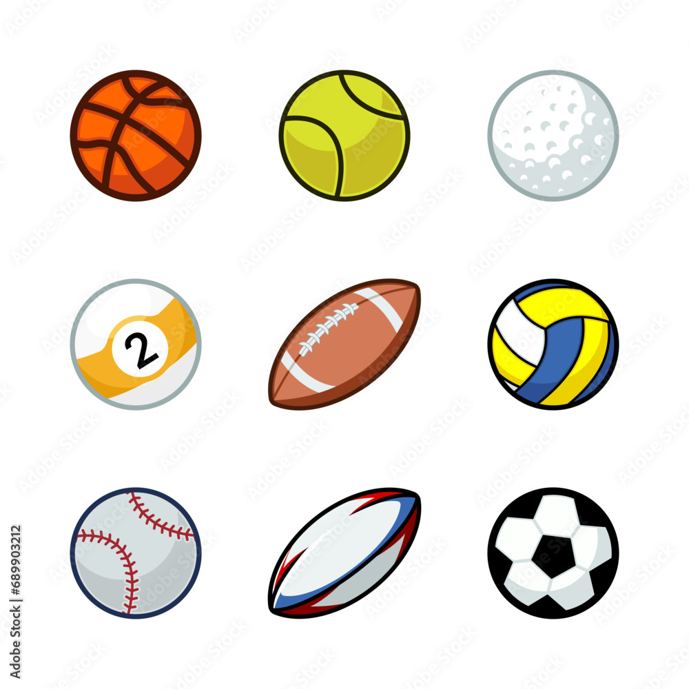 a set of different sports balls and balls