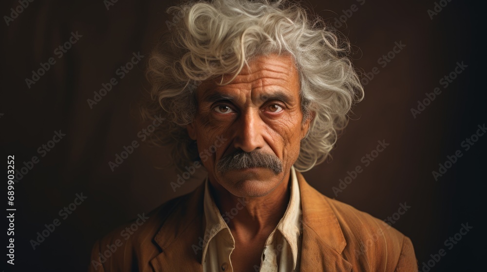 Photorealistic Old Persian Man with Blond Curly Hair Vintage Illustration. Portrait of a person wearing hat, retro 20s movie style. Retro fashion. Ai Generated Horizontal Illustration.