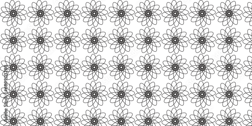 seamless pattern with geometric flowers in black and white
