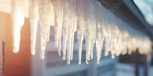 Snowy Serenity  Close Shot of Icicles with Soft Background Hues  