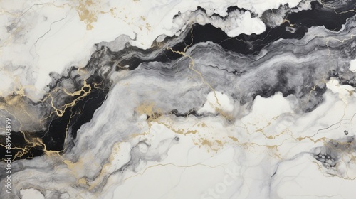 A pristine white marble with veins of black and gold, reminiscent of the starry night sky, captured in high-definition detail.