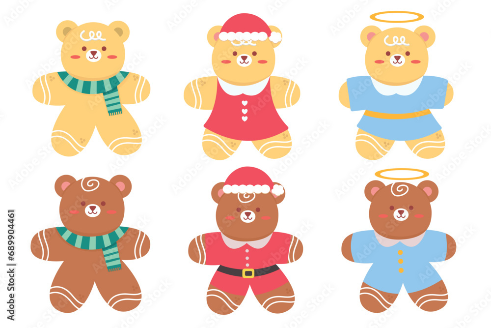 Fototapeta premium Set of cute gingerbread cookies for christmas