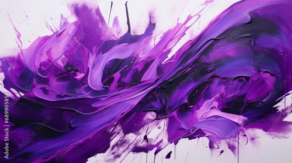  a world of artistic expression with a striking combination of black acrylic paint and bold purple ink brush strokes.