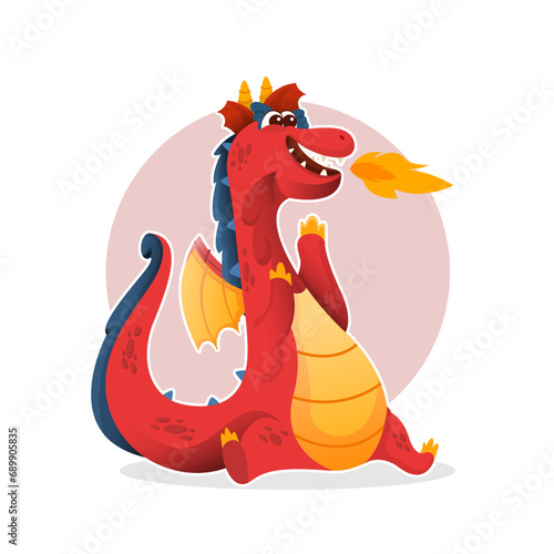 Red Funny Dragon Character Illustration