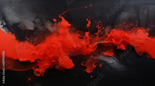  explosion of red ink and the elegance of black acrylic paint, a dynamic contrast of colors and shapes.
