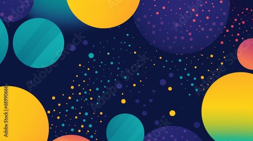  world of halftone patterns. Yellow and white dots mingle with shades of purple and green  all set against a dark blue gradient grunge texture background. A mesmerizing pop art spectacle.