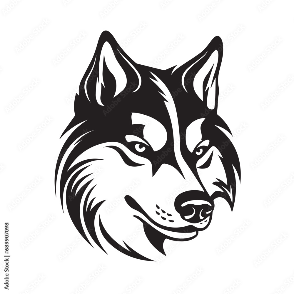 Fototapeta premium Siberian Husky in cartoon, doodle style. Isolated 2d vector illustration in logo, icon, sketch style, Eps 10, black and white. AI Generative