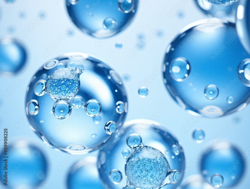 Molecules, bubble element, hyaluronic acid, essential oils,  Created with Generative AI Technology.
