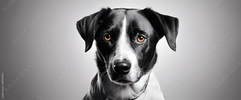 Expressive Elegance: Attentive Young Dog in Black and White on a White Background