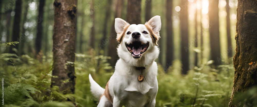 Fototapeta premium Happy Hues: Cheerful Pedigreed Dog with a Bokeh Background