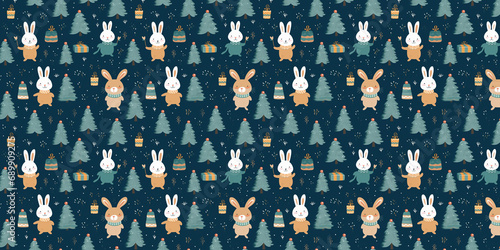 White Rabbit Christmas Pattern wide